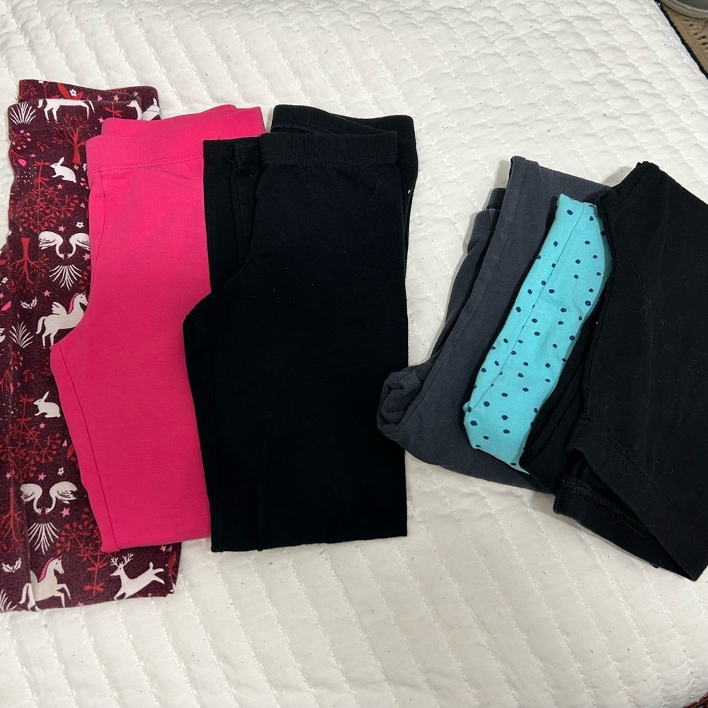 Old Navy Girls Leggings Bundle - Hot Pink, Black, Teal Polka Dot & Burgundy